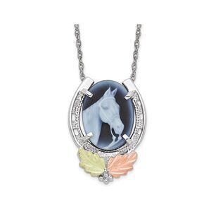 Horse Head Cemeo Pendant Necklace in Sterling Silver with Chain